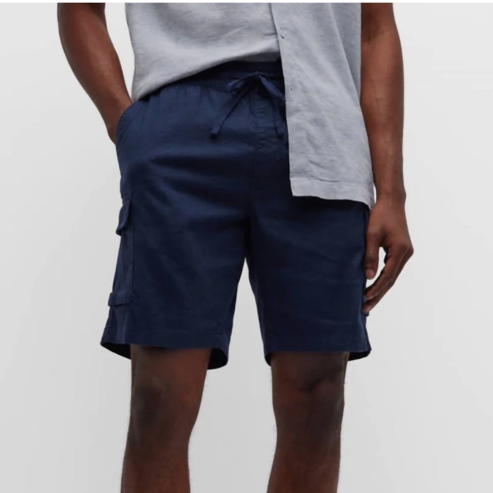 new! ONIA | men stretch linen pull on cargo short in 462 navy